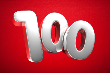 A red background with the number one hundred